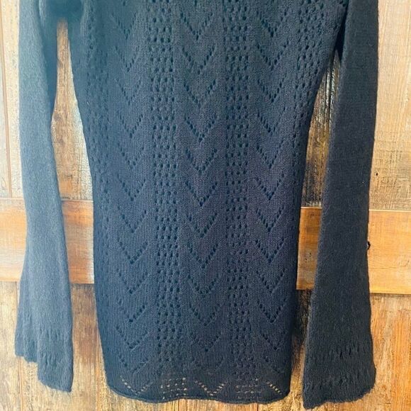 Mey NWT Italian Mohair Maglia Black Flared Long Sleeve Crochet Sweater - Picture 8 of 9